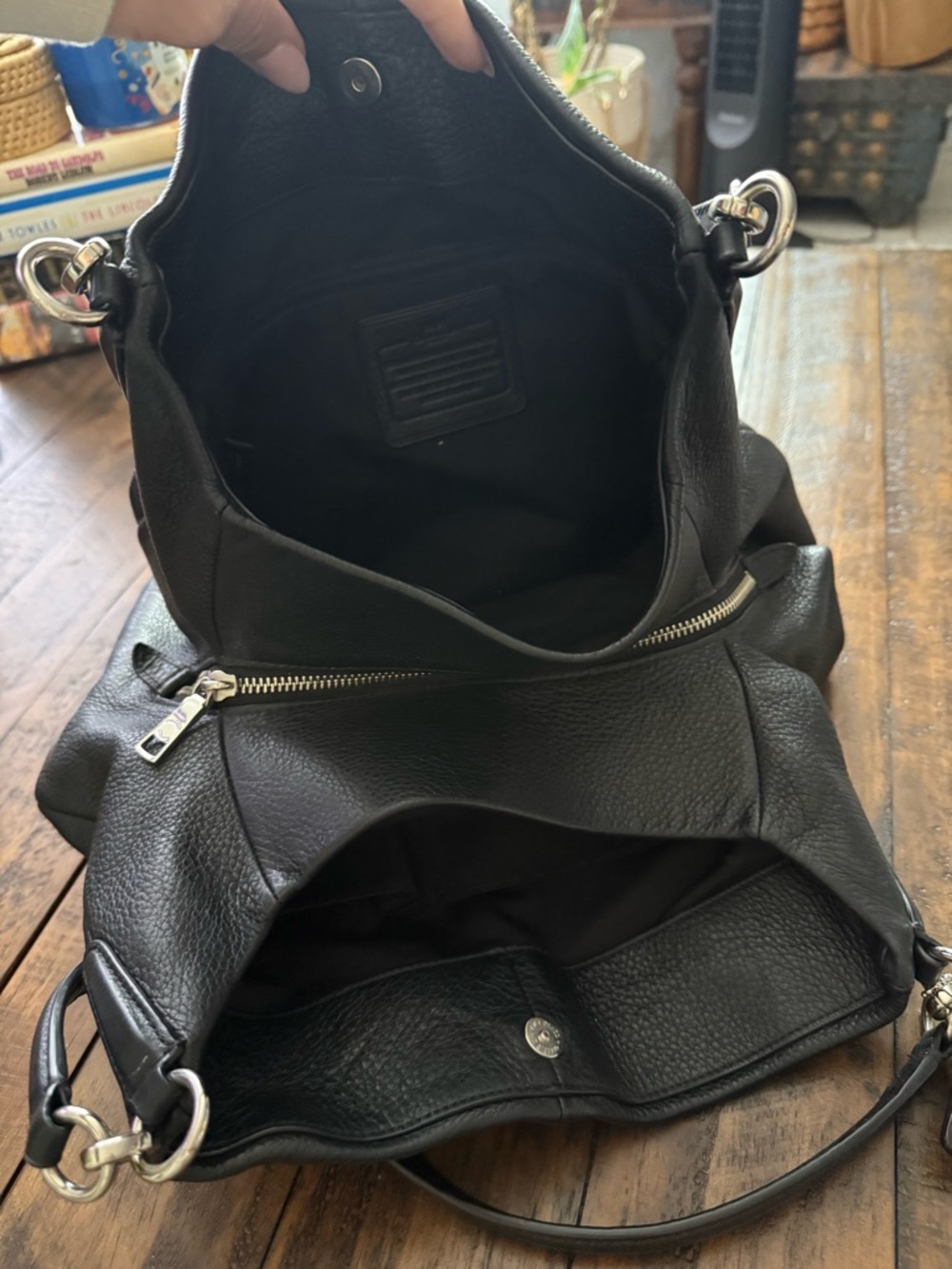 Coach Madison Phoebe Black Pebbled Leather Shoulder Bag Multi Compartments - Picture 6 of 8